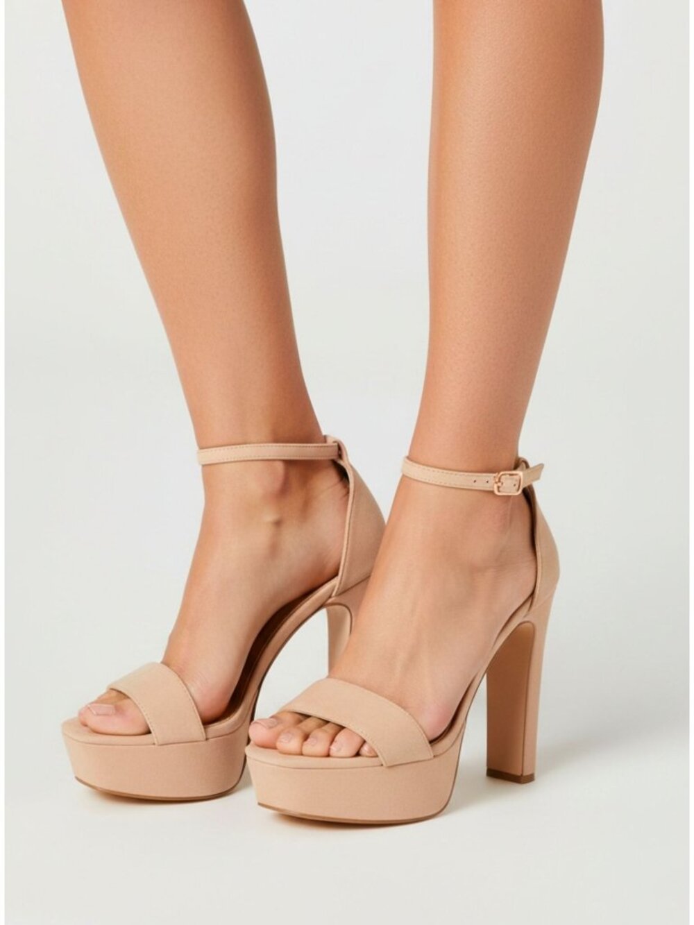 Nude Platform Block Heel Sandals With Ankle Strap
